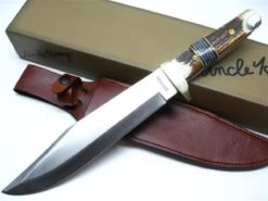 Couteau De Chasse Bowie Schrade Uncle Henry Acier 7Cr17MoV Manche Bois De Cerf Etui Cuir SCH184STUH - Free Shipping