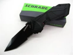 Couteau Automatique Tactical Schrade Military Lame Tanto Acier 4034 Serrat Manche Alu SCHA3BS - Free Shipping